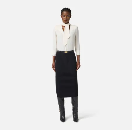 Elisabetta Franchi – Gonna in maglia a costine con cintura logata  | B