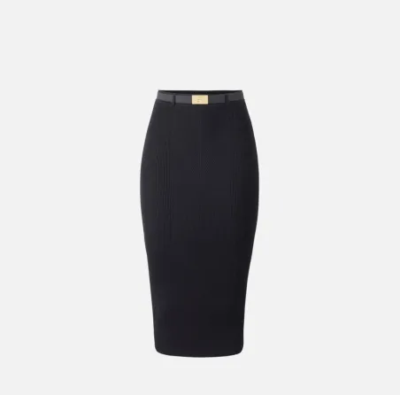 Elisabetta Franchi – Gonna in maglia a costine con cintura logata  | B