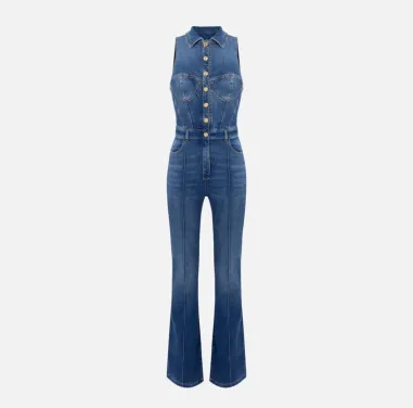 Elisabetta Franchi Tuta bustier in denim con silhouette aderente  | Bo