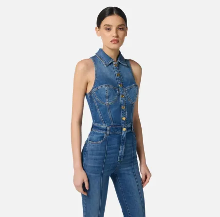 Elisabetta Franchi Tuta bustier in denim con silhouette aderente  | Bo