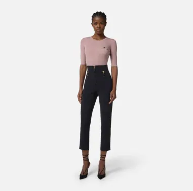 Elisabetta Franchi – Pantaloni in crêpe con dettagli zip dorati  | Bor