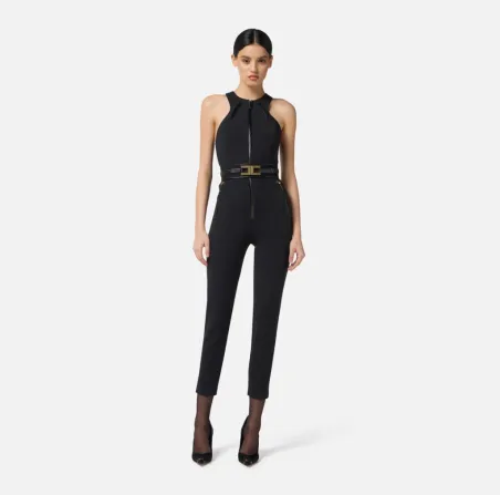 Elisabetta Franchi – Tuta in doppio crêpe con dettagli zip  | Borotalc