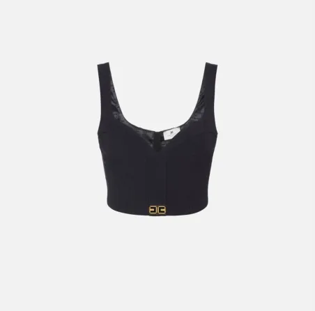 Elisabetta Franchi – Top in crêpe leggero con dettagli logo  | Borotal