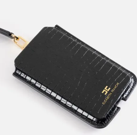 Elisabetta Franchi – Porta cellulare grande effetto cocco con logo dor