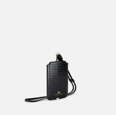 Elisabetta Franchi – Porta cellulare grande effetto cocco con logo dor