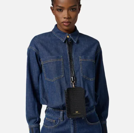 Elisabetta Franchi – Porta cellulare grande effetto cocco con logo dor