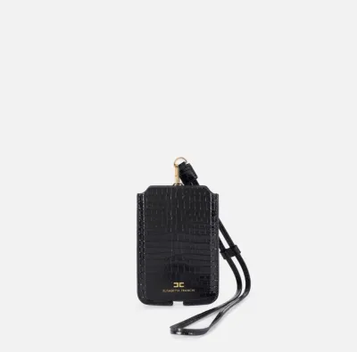 Elisabetta Franchi – Porta cellulare grande effetto cocco con logo dor