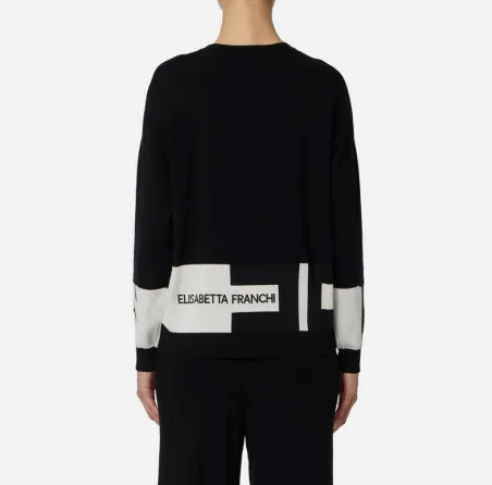 Elisabetta Franchi – Maglia in viscosa con bande lucide a contrasto  |