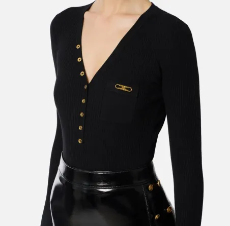 Elisabetta Franchi – Maglia a costine con taschino e dettaglio logo  |