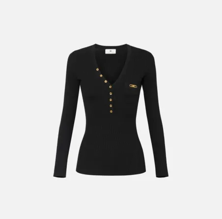 Elisabetta Franchi – Maglia a costine con taschino e dettaglio logo  |