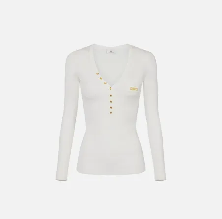 Elisabetta Franchi – Maglia a costine con taschino e dettaglio logo  |