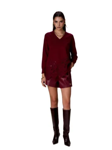 Maglia a V con inserti in pizzo floreale No Secrets  | BorotalcoCaglia 2