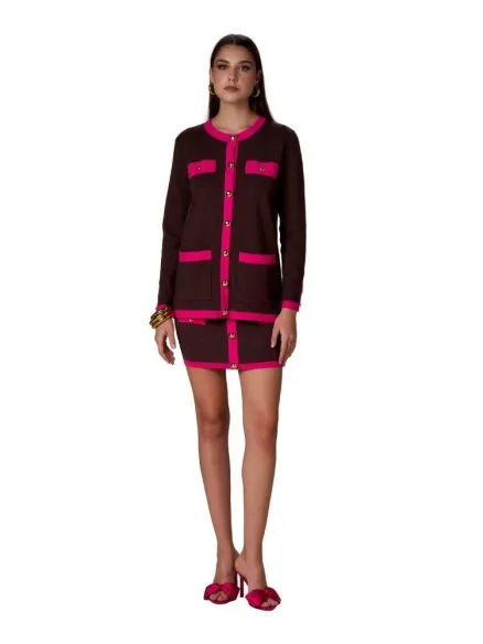 No Secrets cardigan lungo bicolore con bottoni oro  | BorotalcoCagliar