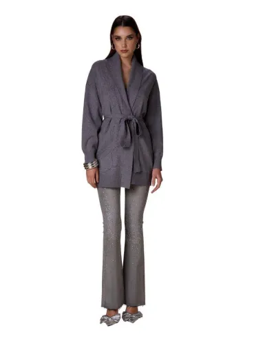 Cardigan lungo con cintura e lavorazione trecce No Secrets  | Borotalc