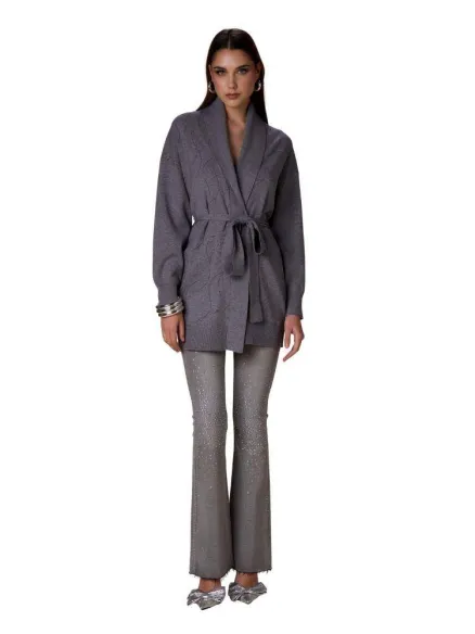 Cardigan lungo con cintura e lavorazione trecce No Secrets  | Borotalc