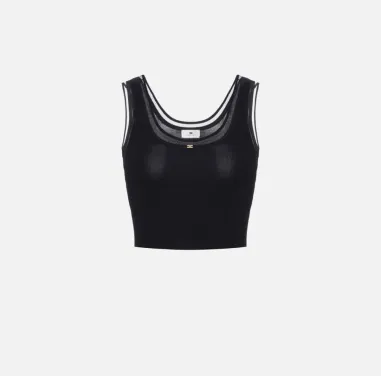 Top in maglia a costine con logo gioiello  | BorotalcoCagliari.it