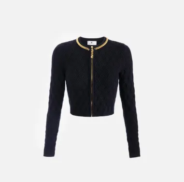 Elisabetta Franchi – Cardigan in maglia a rombi con dettaglio gioiello