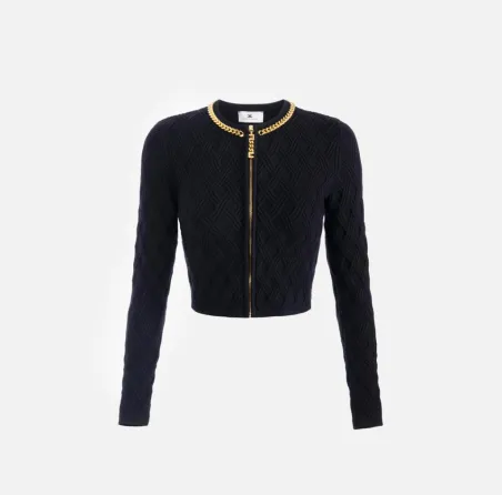 Elisabetta Franchi – Cardigan in maglia a rombi con dettaglio gioiello