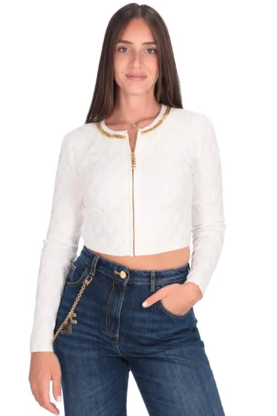 Elisabetta Franchi – Cardigan in maglia a rombi con dettaglio gioiello