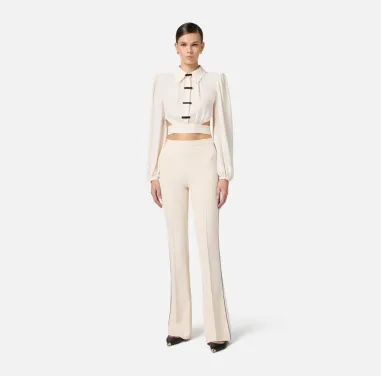 Pantaloni in crêpe con piping a contrasto Elisabetta Franchi  | Borota