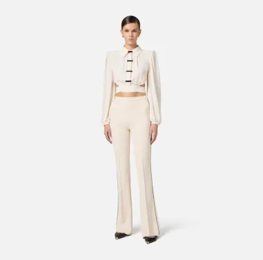 Pantaloni in crêpe con piping a contrasto Elisabetta Franchi  | Borota 2