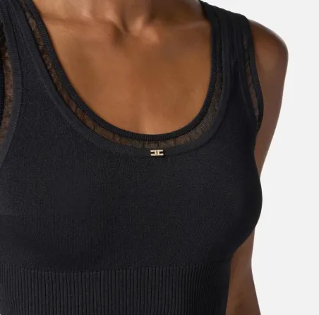 Top in maglia a costine con logo gioiello  | BorotalcoCagliari.it