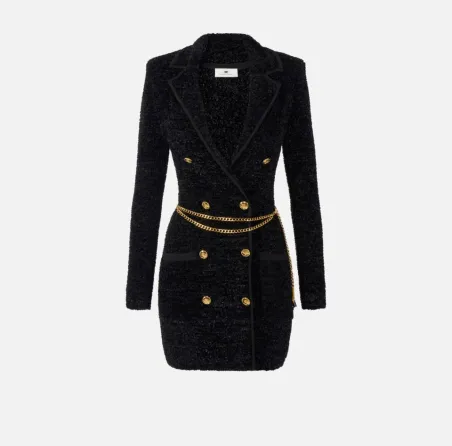 Elisabetta Franchi – Abito in ciniglia bouclé con cintura  | Borotalco