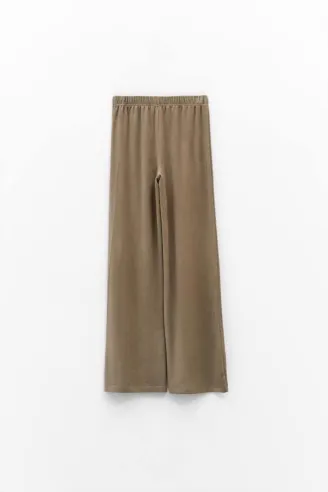 Eleh Pantalone Taupe in Velluto Liscio con Gamba Ampia  | BorotalcoCag