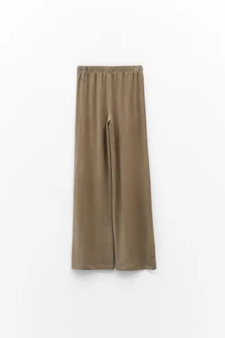 Eleh Pantalone Taupe in Velluto Liscio con Gamba Ampia  | BorotalcoCag 2