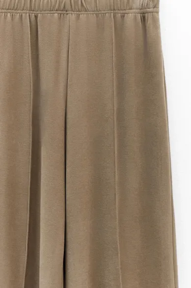 Eleh Pantalone Taupe in Velluto Liscio con Gamba Ampia  | BorotalcoCag