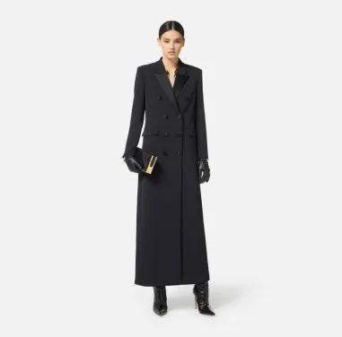 Elisabetta Franchi Cappotto in crêpe leggero con dettagli in raso  | B