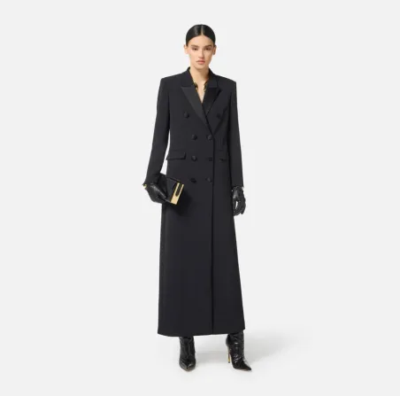 Elisabetta Franchi Cappotto in crêpe leggero con dettagli in raso  | B