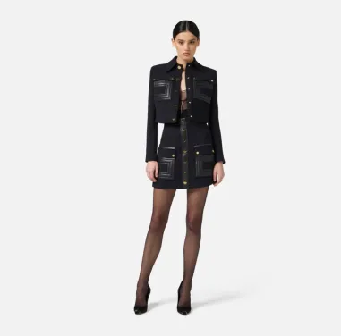 Elisabetta Franchi Giacca in doppio crêpe con dettagli logo