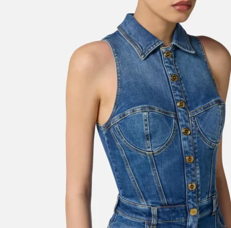 Elisabetta Franchi Tuta bustier in denim con silhouette aderente  | Bo
