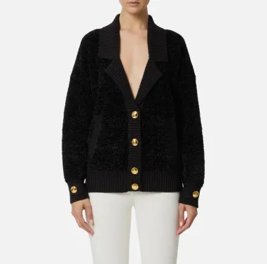 Elisabetta Franchi  Cardigan in ciniglia bouclé con bottoni gioiello   2