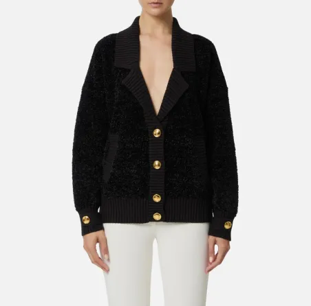 Elisabetta Franchi  Cardigan in ciniglia bouclé con bottoni gioiello  