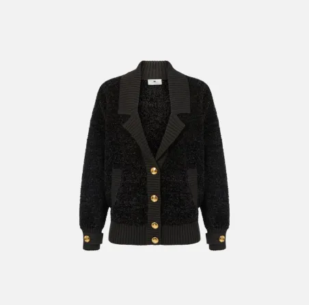 Elisabetta Franchi  Cardigan in ciniglia bouclé con bottoni gioiello  