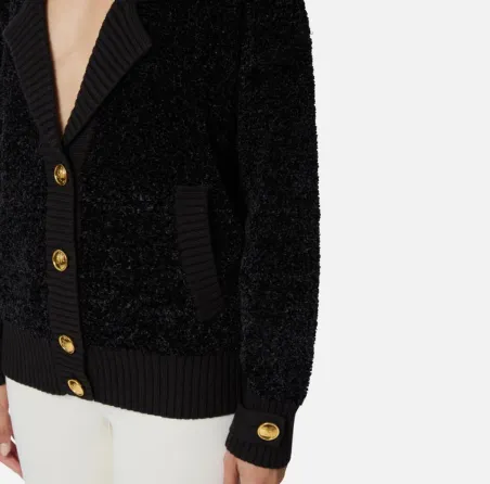 Elisabetta Franchi  Cardigan in ciniglia bouclé con bottoni gioiello  