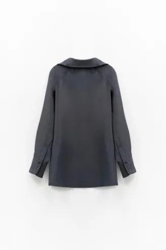 Eleh Camicia Blu Fumo in Raso con Collo Classico e Scollo a V  | Borot 2