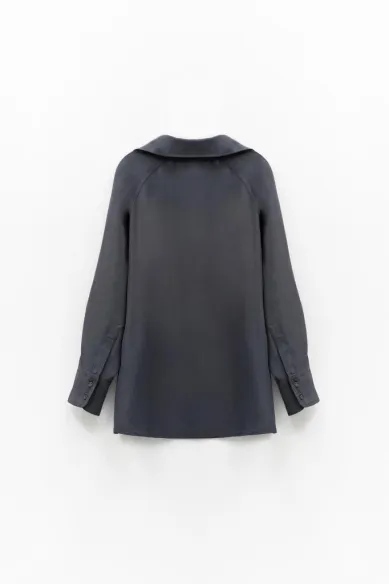 Eleh Camicia Blu Fumo in Raso con Collo Classico e Scollo a V  | Borot