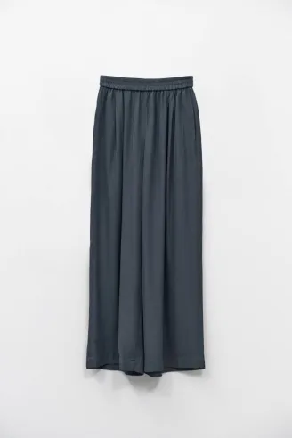 Eleh Pantalone Blu Fumo in Raso con Gamba Ampia e Vita Elasticizzata  