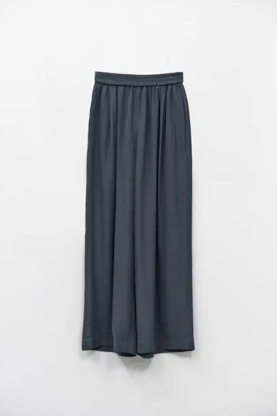 Eleh Pantalone Blu Fumo in Raso con Gamba Ampia e Vita Elasticizzata  