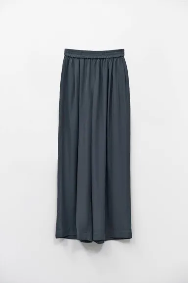 Eleh Pantalone Blu Fumo in Raso con Gamba Ampia e Vita Elasticizzata  