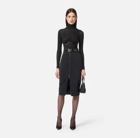 Elisabetta Franchi – Gonna in crêpe leggero con zip decorativa  | Boro