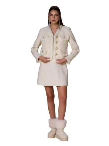 No Secrets | Giacca in bouclé con profili effetto pelliccia  | Borotal