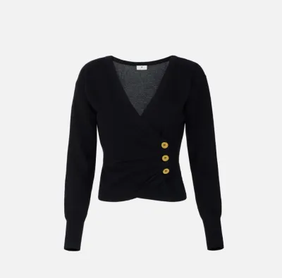 Elisabetta Franchi Maglia in misto cachemire con bottoni gioiello  | B