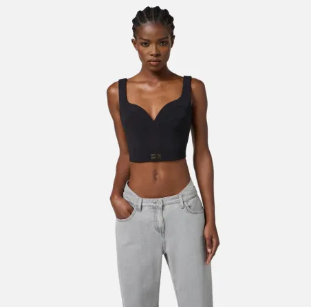 Elisabetta Franchi – Top in crêpe leggero con dettagli logo  | Borotal