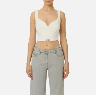 Elisabetta Franchi – Top in crêpe leggero con dettagli logo  | Borotal