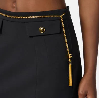 Elisabetta Franchi Gonna in doppio crêpe con catena gioiello  | Borota