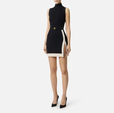 Elisabetta Franchi Mini abito in maglia con bande in viscosa lucida  | 2